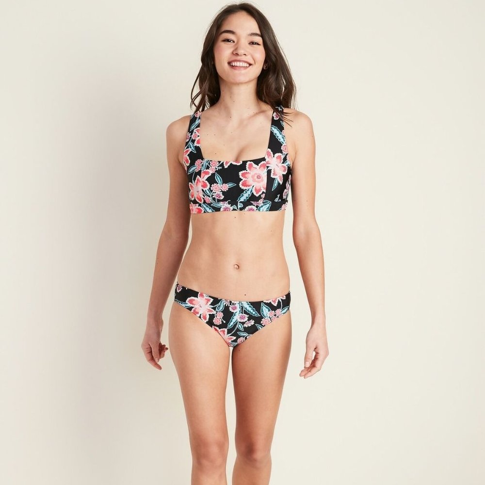 Old Navy Black Floral Bikini Swim Bottoms